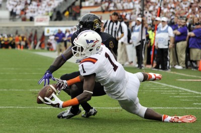 VT WR Isaiah Ford hauls in a touchdown pass against ECU (Photo Courtesy of Michael Shroyer/Getty Images North America)